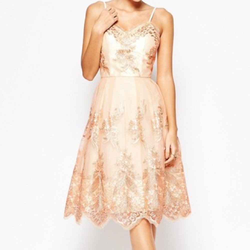Chi Chi London Metallic Lace Midi Dress